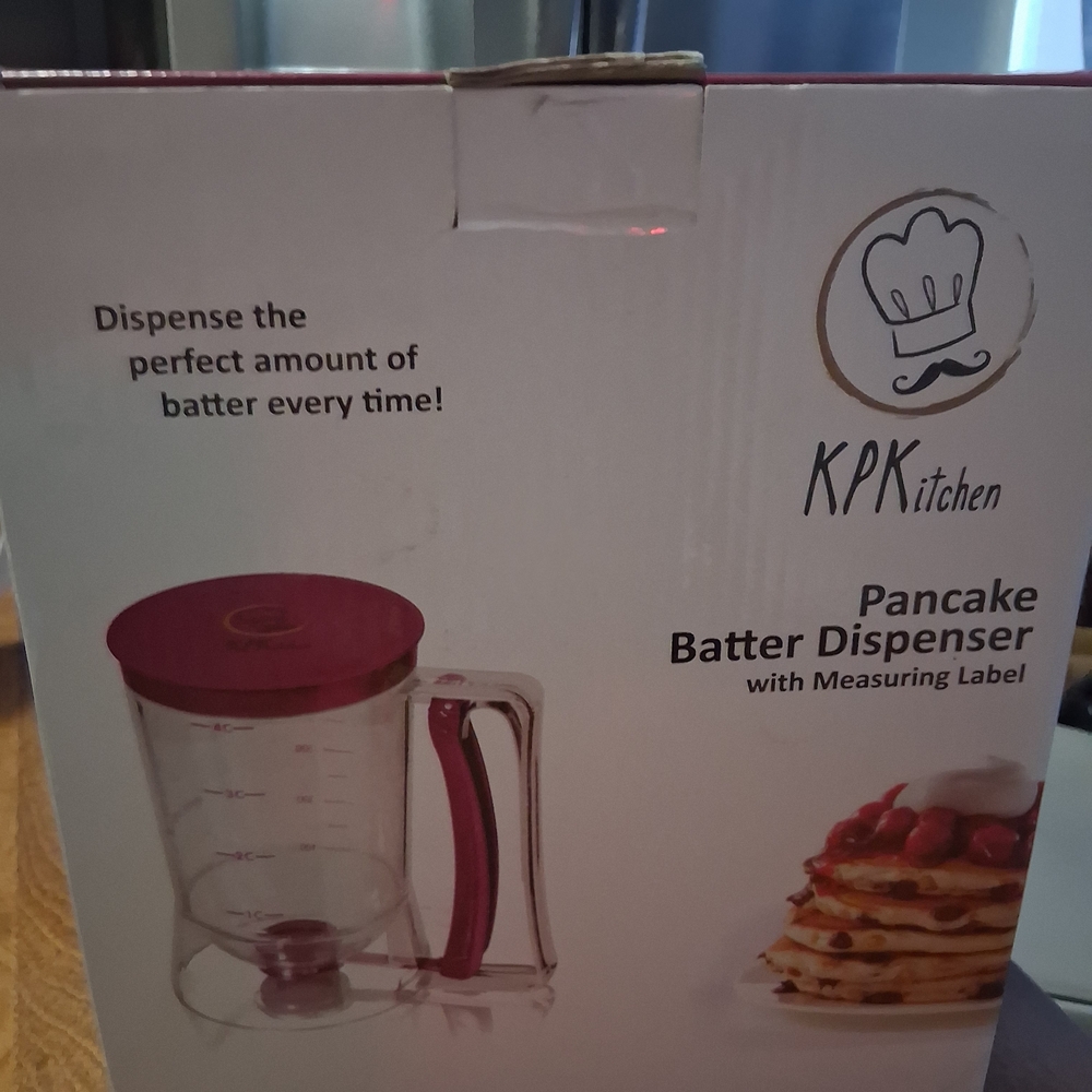 Red Pancake Batter Dispenser with Measuring Label